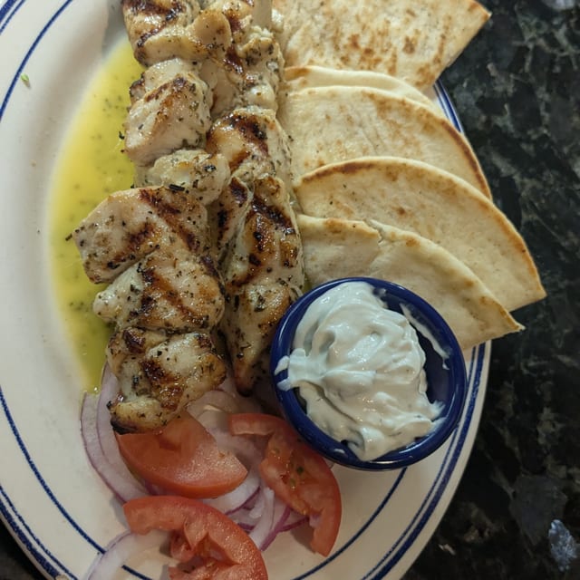 Chicken Souvlaki Plate.