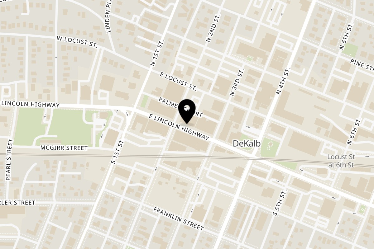 Map showing the location of The Flame on 209 E Lincoln Hwy in DeKalb